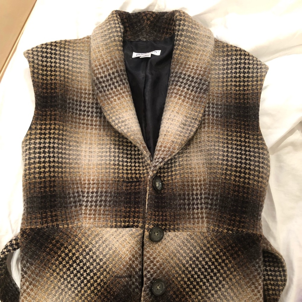 Ombré tweed plaid Pendleton wool belted vest